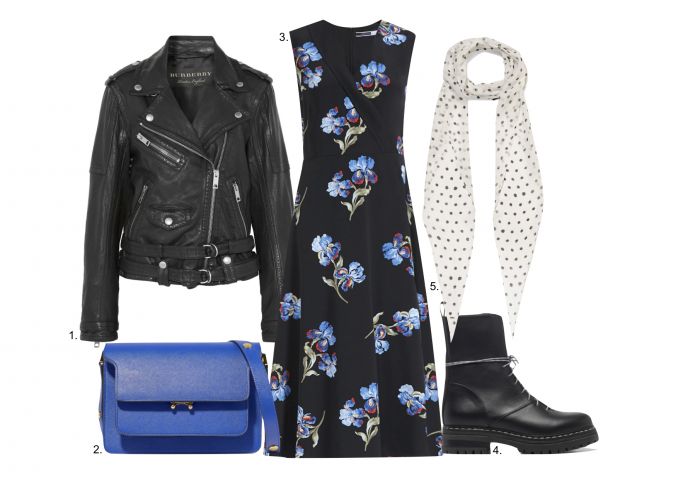 1. „Burberry” striukė 2. „Marni” rankinė 3. „Sportmax” suknele 4. „Max Mara” batai 5. „Saint Laurent” šalikas
