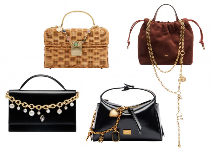 Rankinės: „McQueen“, „Dolce&Gabbana“, „Judith Leiber Couture“, „Chloe“. Mytheresa.com nuotr.