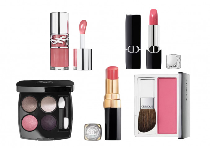 Akių šešėliai, „Les 4 Ombres” (CHANEL), lūpų blizgis, „Loveshine Plumping Lip Oil Gloss“ (YSL), lūpų dažai, „Rouge Coco Flash” (CHANEL), „Rouge Dior Lipstick“ (DIOR), skaistalai, „Blushing Blush Powder Blush“ (CLINIQUE)