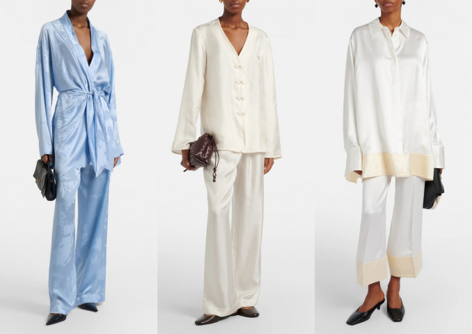 Satino ansambliai: „Balenciaga“, „Róhe“, „Toteme“