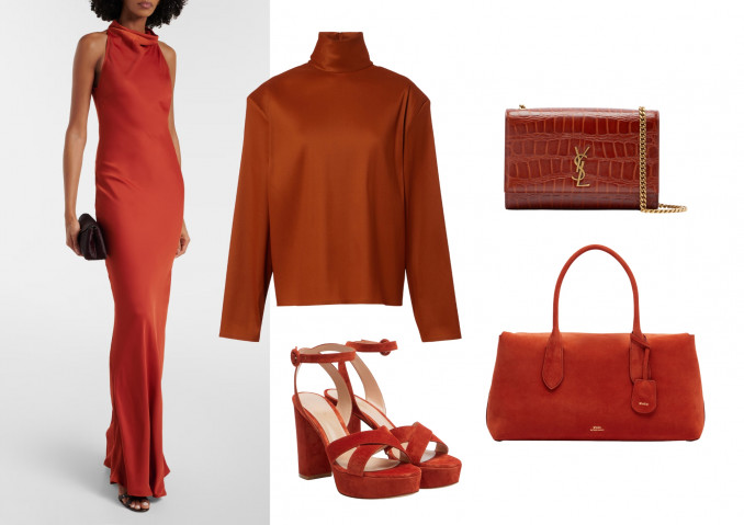 Suknelė, „Rotate“, palaidinė ir rankinė, „Saint Laurent“, basutės, „Gianvito Rossi“, verstos odos rankinė, „Polo Ralph Lauren“