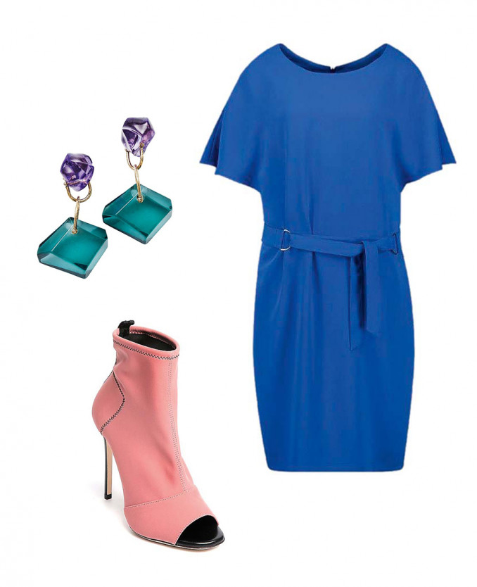 Suknelė, 149 Eur, H&M Diržas-rankinė, 15,95 Eur, MOSAIC Auskarai, 9,99 Eur, LINDEX