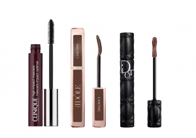 Blakstienų tušai: „High Impact Mascara“ (“Clinique“), „Lash Idôle Mascara“ („Lancome“), „Diorshow Overvolume Extreme Volume Mascara“ („Dior“)
