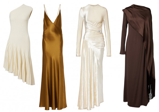 Suknelės: „Alaia“, „Saint Laurent“, „Rabanne“, „Taller Marmo“