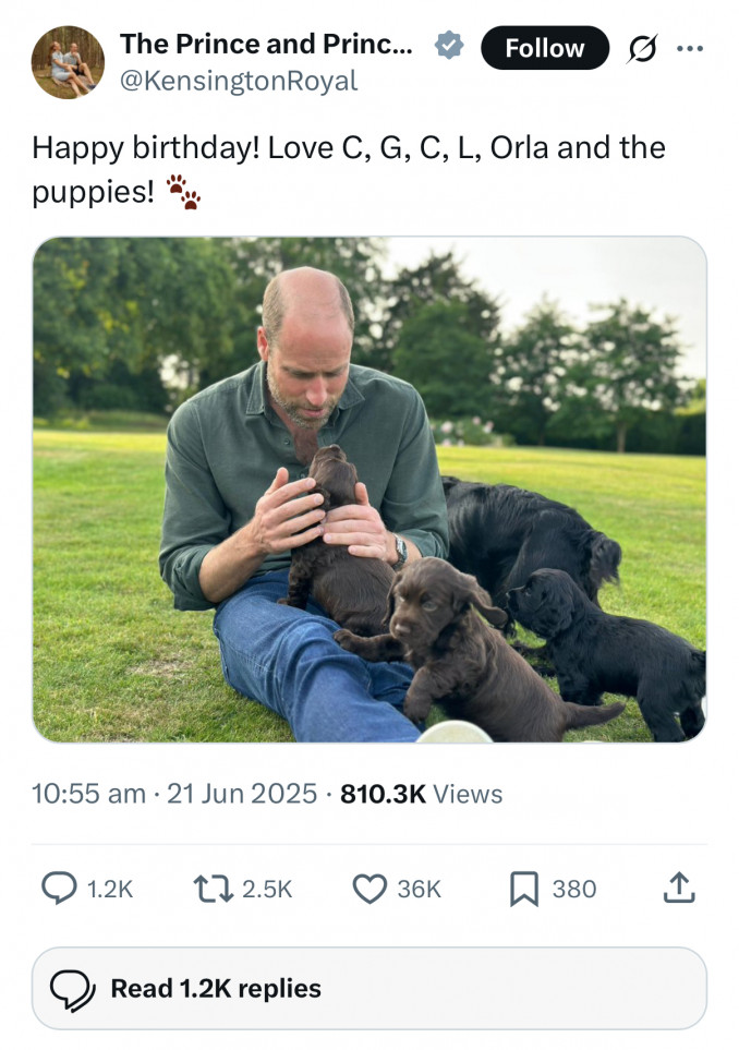 Kate Middleton jautriai pasveikino princą Williamą su 43-uoju gimtadieniu: paviešino dar nematytą kadrą